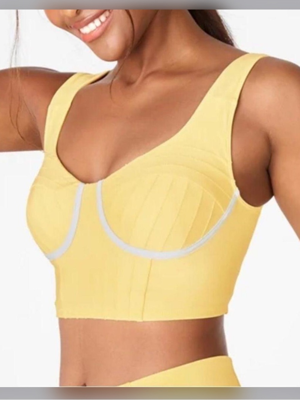Longline sports Bra in Yellow with Contrast Trim